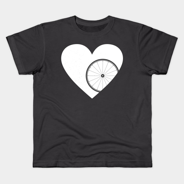 Heart with Road Bike Wheel for Cycling Lovers Kids T-Shirt by NeddyBetty